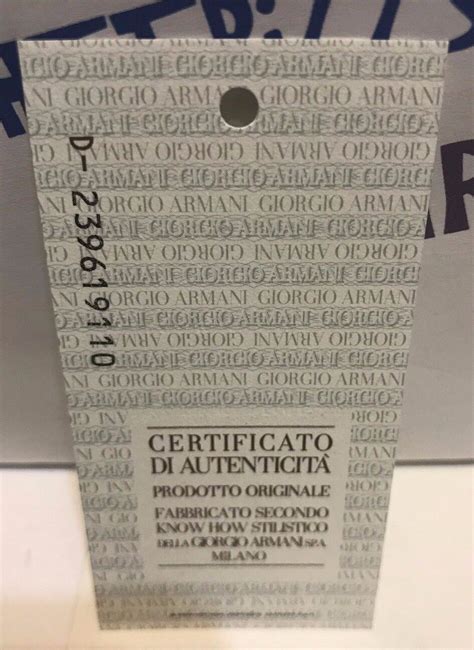 armani certificate of authenticity